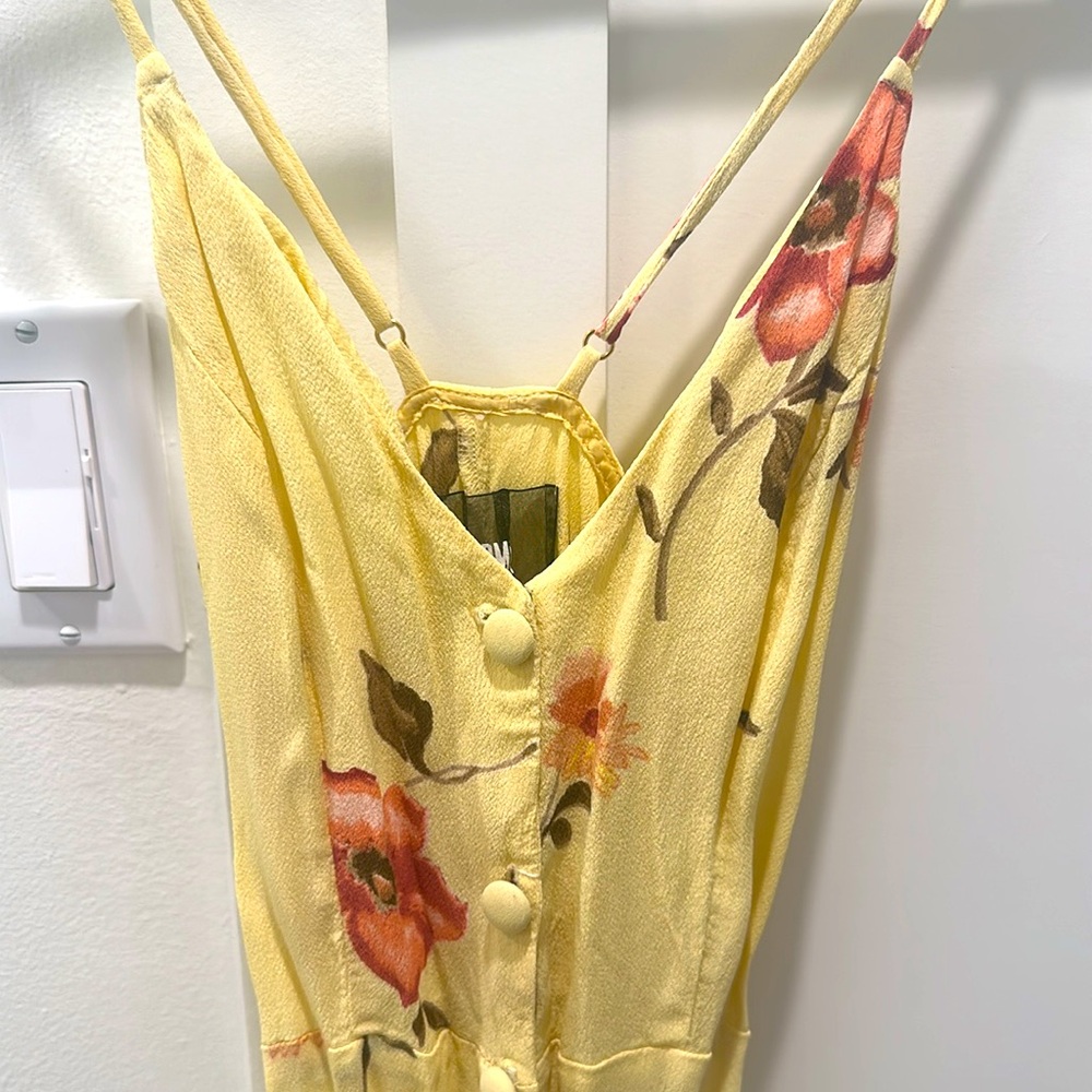Reformation Yellow Floral Button Front Midi Dress